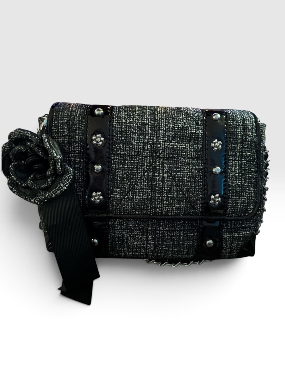 Brighton Black Tweed Chain-Handle Crossbody and Shoulder Bag 7x10.5x3 - Picture 3 of 11